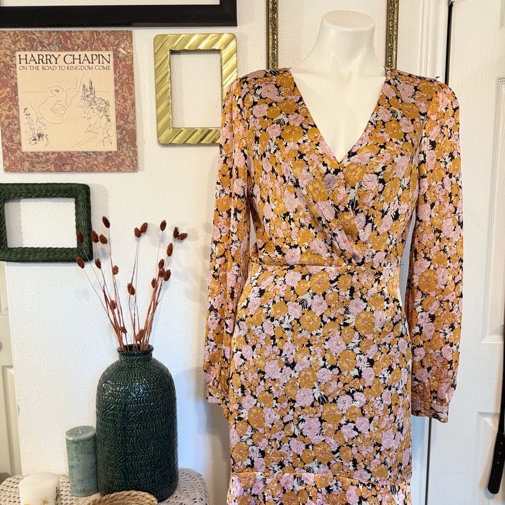 Wayf Floral Long Sleeve Dress in Pink and Orange